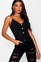 Boohoo Ribbed V Neck Horn Button Cami