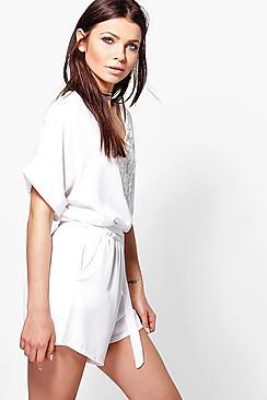 Boohoo Linda Crochet Trim Playsuit