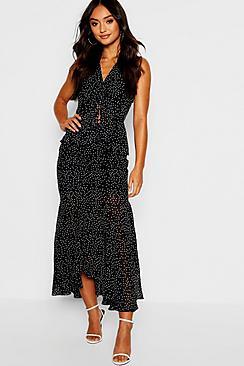 Boohoo Petite Ruffle & Ruched Midi Dress