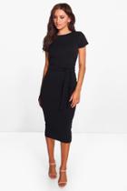 Boohoo Eve Pleat Front Belted Tailored Midi Dress Black