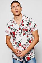 Boohoo Red Floral Printed Short Sleeve Shirt