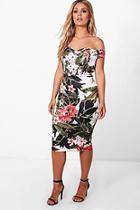 Boohoo Plus Georga Strappy Tropical Floral Print Midi Dress