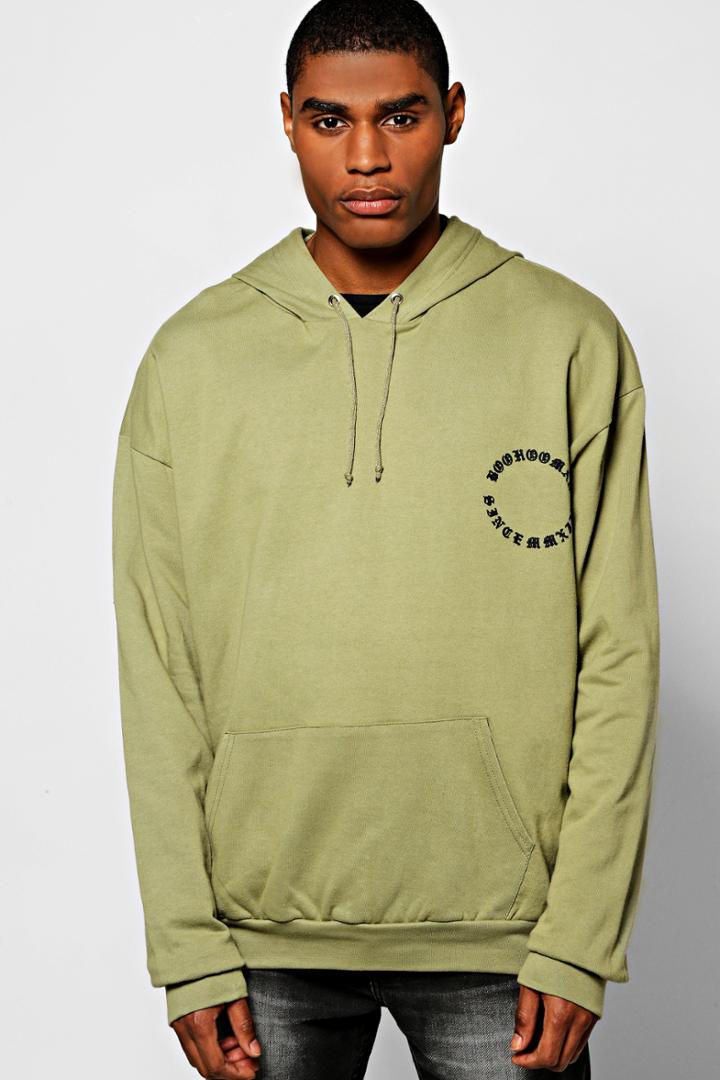 Boohoo Oversized Man Back Print Hoodie Khaki