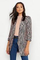 Boohoo Tall Tonal Zebra Ruched Sleeve Woven Blazer