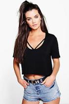 Boohoo Strappy Front Oversized Crop Tee