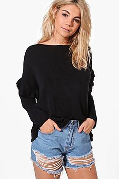 Boohoo Lucy Ruffle Sleeve Fine Knit Jumper