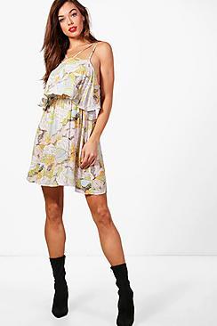 Boohoo Strappy Floral Skater Dress