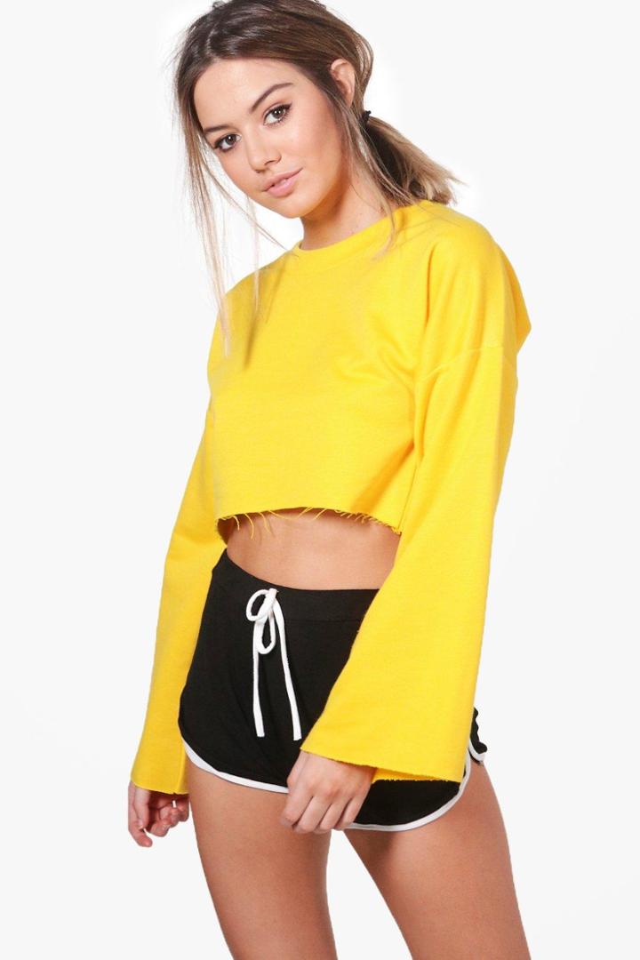 Boohoo Petite Rebecca Wide Sleeve Crop Sweat Yellow