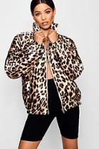Boohoo Leopard Printed Satin Puffer Jacket