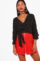 Boohoo Melissa Spot Wrap Front Woven Blouse