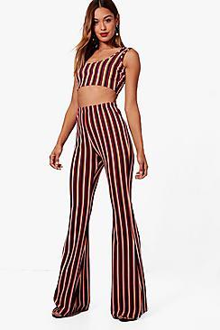 Boohoo Louisa Stripe Super Crop And Wide Leg