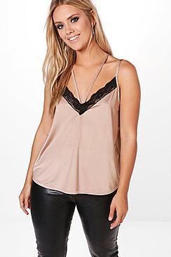 Boohoo Plus Jaz Double Strap Lace Trim Detail Cami Top