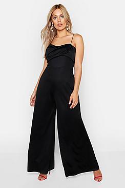 Boohoo Plus Twist Detail Wide Leg Jumpsuit