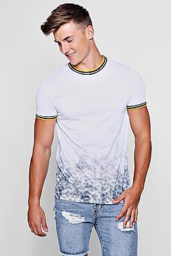 Boohoo Faded Floral Print Tee With Sports Rib Detail
