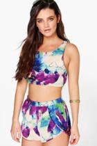 Boohoo Charlotte Watercolour Top And Short Co-ord Set Multi
