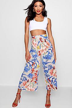 Boohoo Woven Palm Stripe Wide Leg Trouser