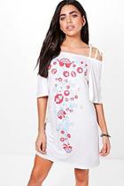 Boohoo Lindsay Off Shoulder Tie Detail Floral Shift Dress