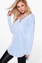 Boohoo Suzanne Slinky Strappy Neck Top Bluebell