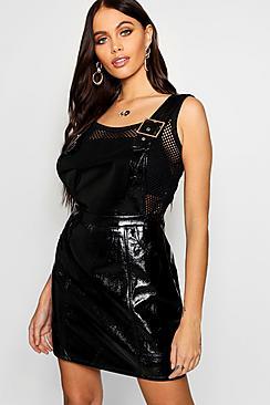 Boohoo Patent Buckle Detail Pinafore Dress