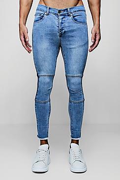 Boohoo Super Skinny Biker Jeans With Raw Hem