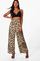 Boohoo Olivia Woven Leopard Print Wide Leg Trousers