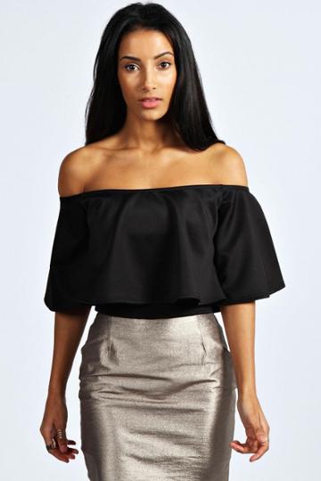 Boohoo Anisa Frill Crop Swing Top - Black