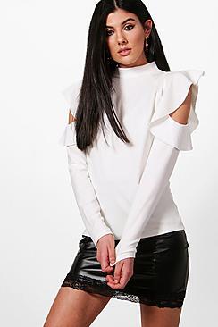 Boohoo Willow Ruffle Cold Shoulder Blouse