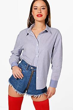 Boohoo Petite Contrast Stripe Over Sized Shirt