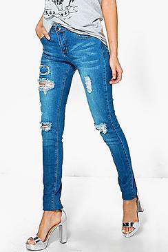 Boohoo Tall Helsa Mid Rise Light Ripped Skinny Jean