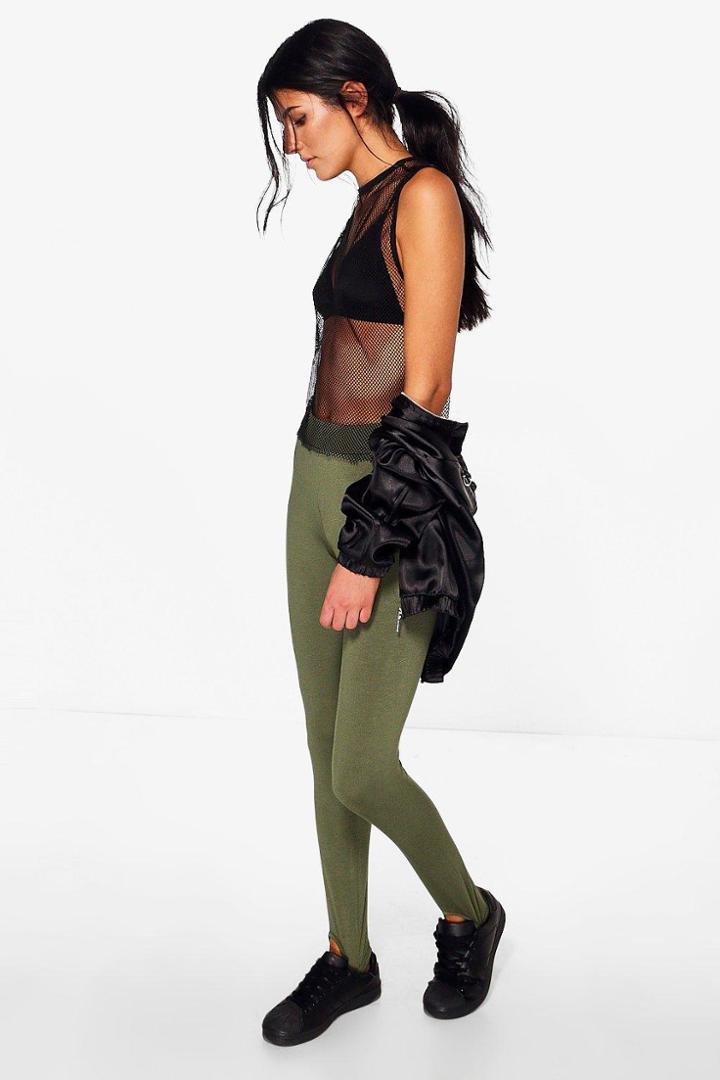 Boohoo Liah Cross Front Basic Jersey Stirrup Leggings Khaki
