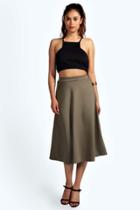 Boohoo Arianna Plain Full Circle Midi Skirt Khaki