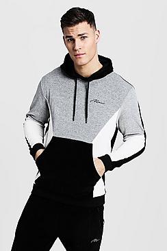 Boohoo Velour Colour Block Man Hoodie