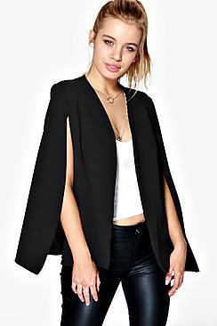 Boohoo Petite Jenna Split Front Cape Blazer