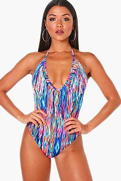 Boohoo Monaco Tribal Fringe Swimsuit