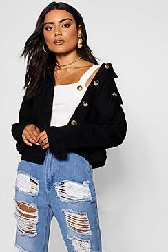 Boohoo Horn Button Crop Denim Jacket