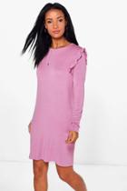 Boohoo Adira Micro Frill Sleeve Shift Dress Lilas
