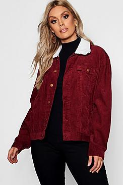Boohoo Plus Oversized Cord Borg Collar Jacket