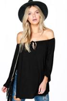 Boohoo Ruby Off The Shoulder Smock Tie Top Black