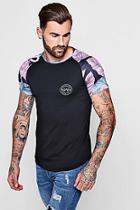 Boohoo Man Logo Large Leaf Print Raglan Muscle Fit T-shirt