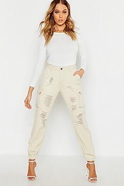 Boohoo Denim Cargo Pocket Distressed Trouser