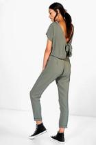 Boohoo Ana Capped Sleeve Relaxed Fit Tie Back Jumpsuit