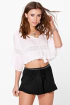 Boohoo Petite Kirsten Frill Hem Runner Short Black