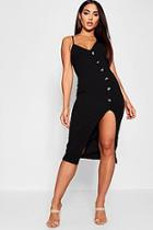 Boohoo Structured Button Front Thigh Split Midi Dress