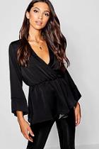 Boohoo Satin Crepe Wrap Kimono Blouse