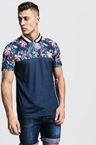 Boohoo Floral Print Polo With Knitted Collar