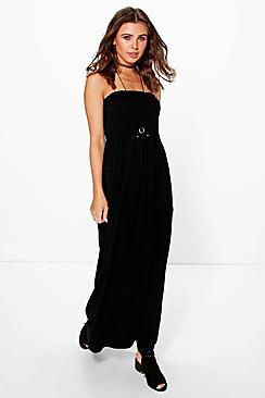 Boohoo Petite Shirred Jersey Maxi Dress