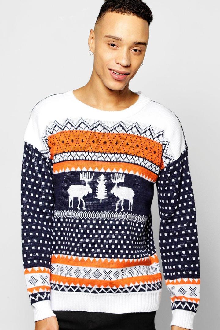 Boohoo Reindeer Fairisle Christmas Jumper Orange