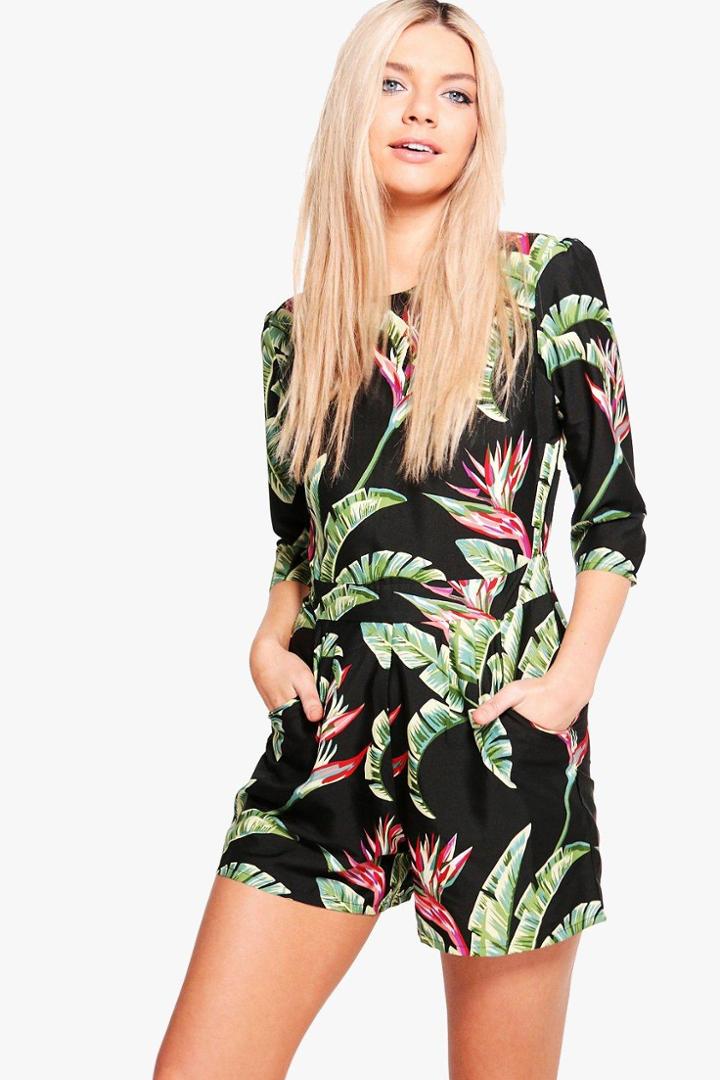Boohoo Hina Palm Print Tropical Playsuit Multi