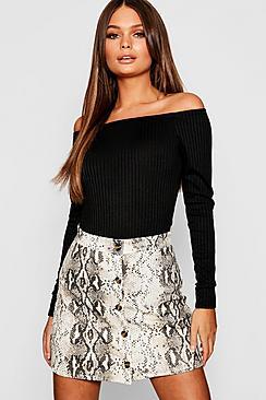Boohoo Button Through Snake A Line Mini Skirt