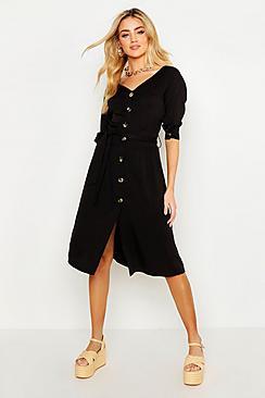 Boohoo Button Through Belted Shirt Midi Dress